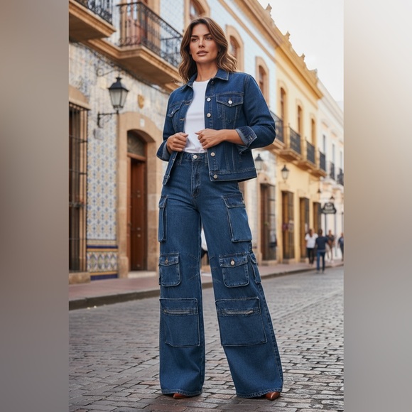 Fashion Nova Denim - Lily High Waist CargoPants MediumBlue Wash Stylish Denim jeans.
Size 13 regular